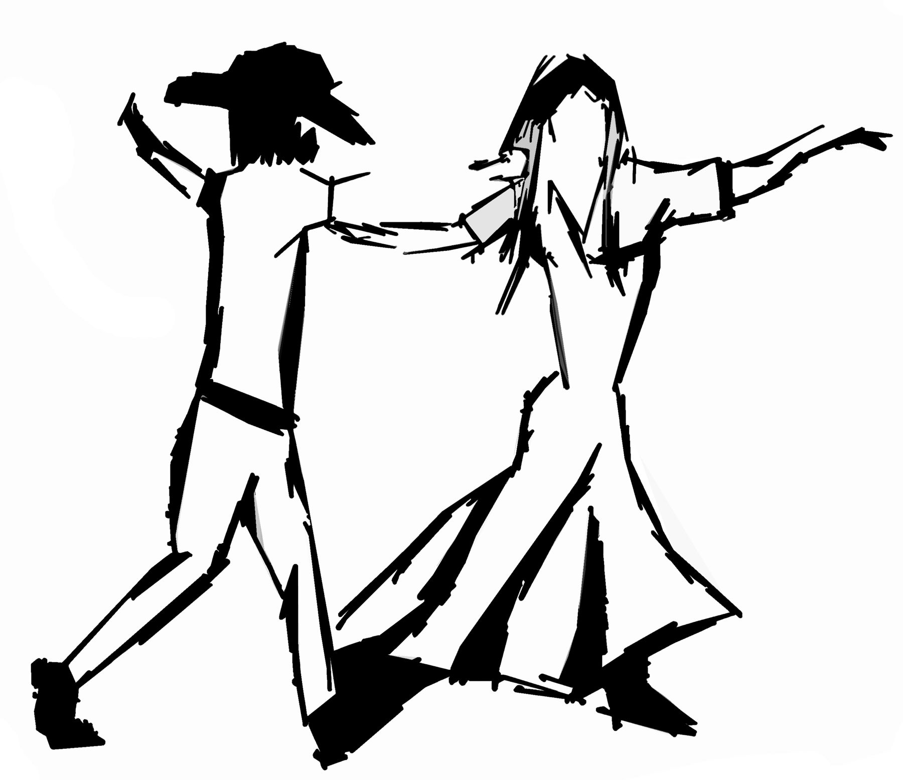 Desenho a nanquim de um casal dançando chacarera