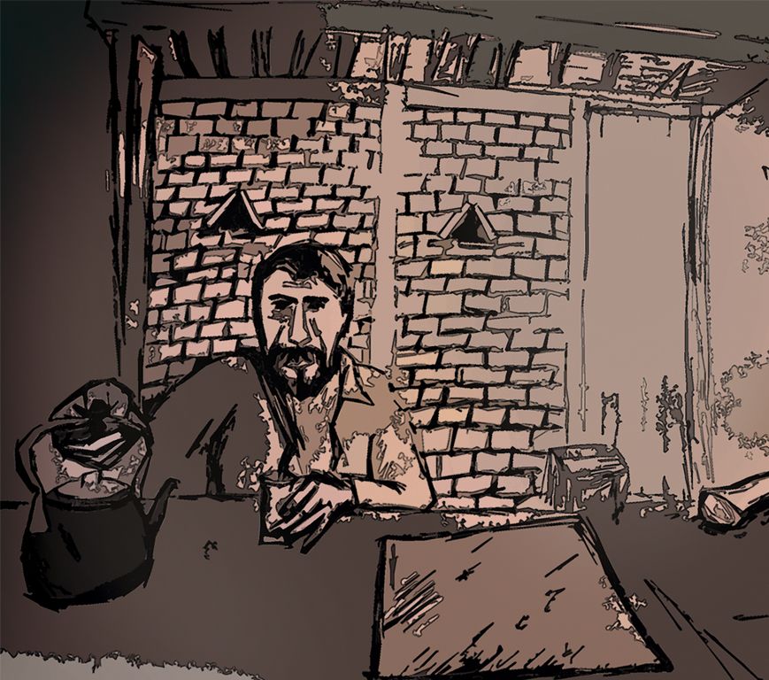 Desenho de Mafú tomando mate no seu ranchinho